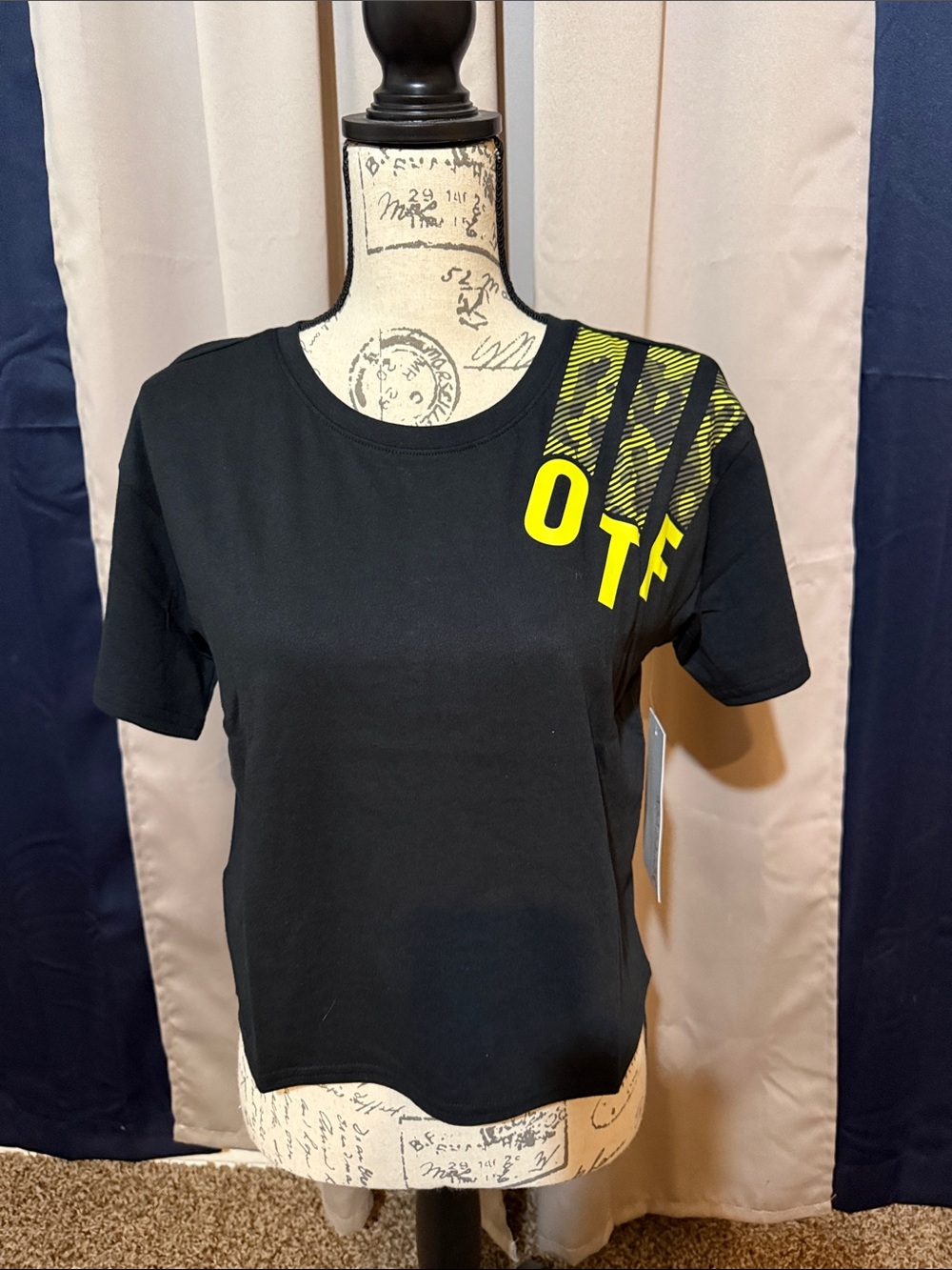 OTF Black Crop SS Tee with Bright Yellow Accent